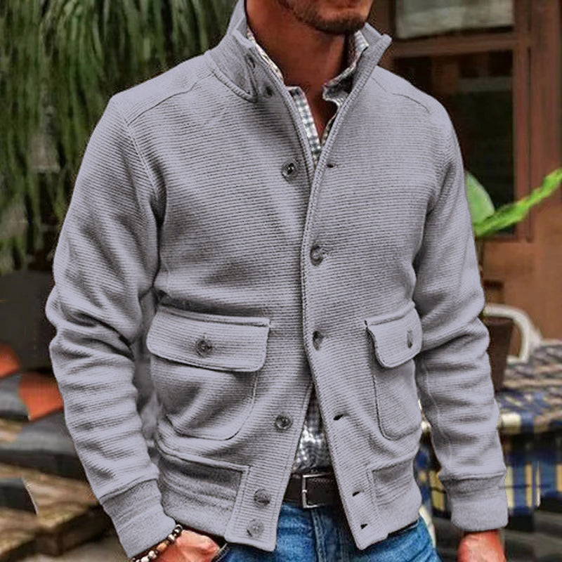 Strickjacke mit Knöpfen für Herren | Cardigan mit Stehkragen