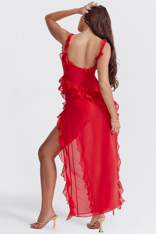Ärmelloses Kleid mit Rüschen | Midi