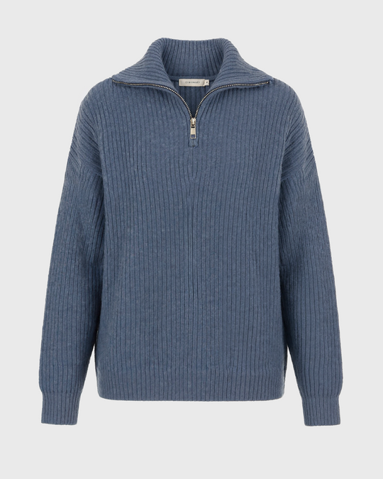 Halber Reißverschluss Stehkragen Pullover für Damen | Grobstrick