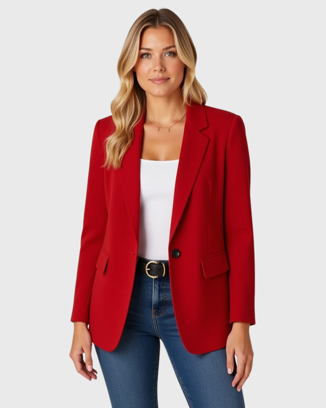 Langer Ein Knopf Pattentaschen Revers Blazer für Damen | Strukturierte Schulter