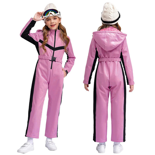 Kinder Skioverall für Mädchen | Einteiler Winteranzug mit Fleecefutter