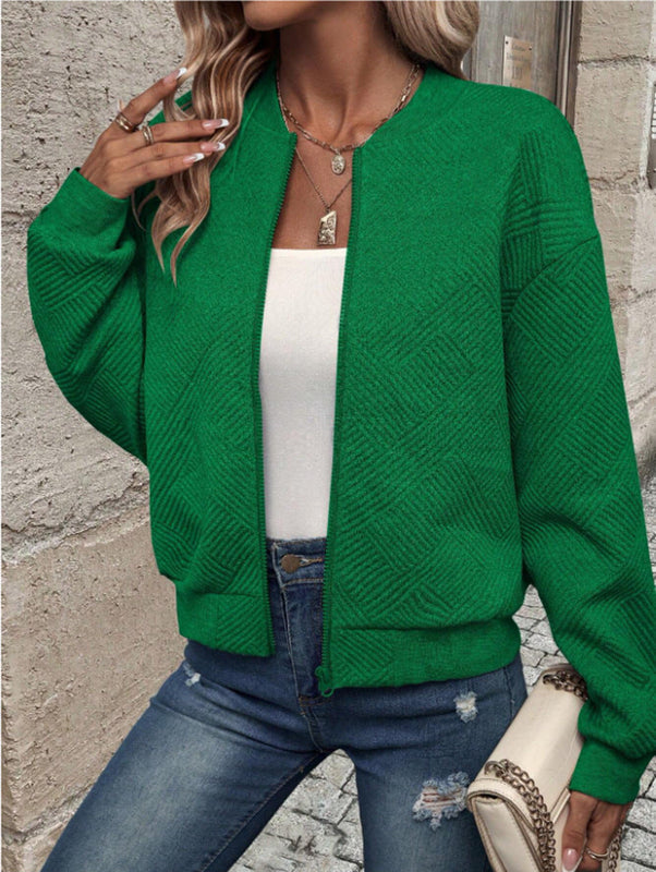 Texturierte Strickjacke mit Reißverschluss für Damen | Gerippter Saum und lange Ärmel