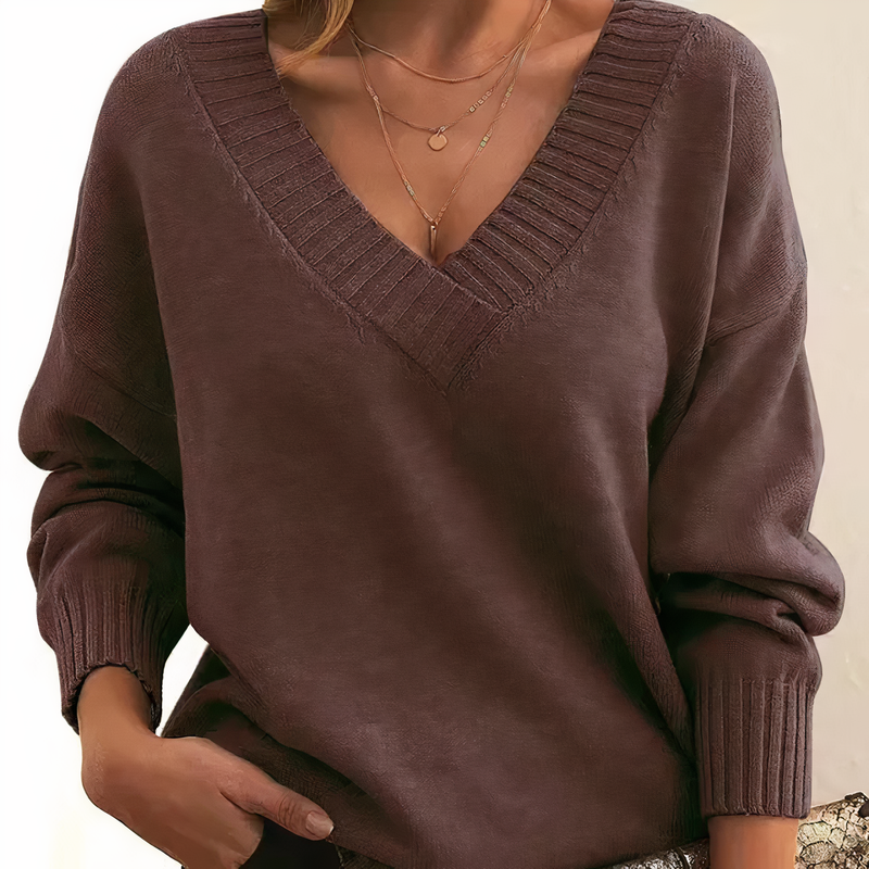 Damen Strickpullover mit V-Ausschnitt | Langärmliges Oberteil für Herbst und Winter