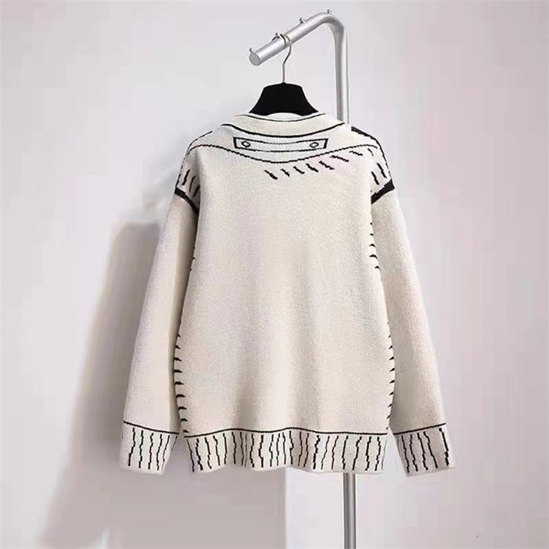 Damen Übergröße Strickjacke | Langärmliger Cardigan mit Knöpfen und Grafischem Gestaltung