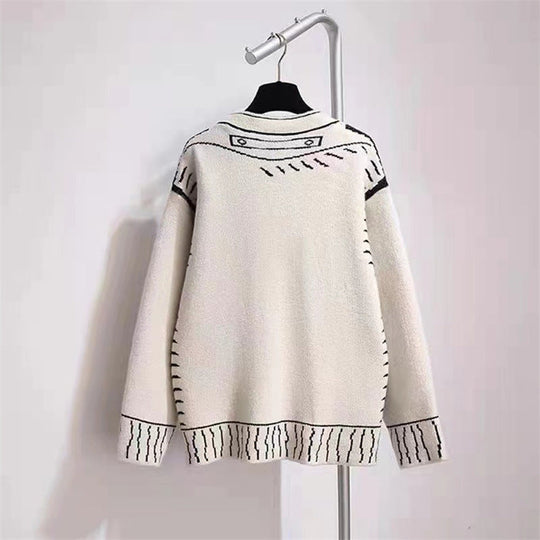 Damen Übergröße Strickjacke | Langärmliger Cardigan mit Knöpfen und Grafischem Gestaltung