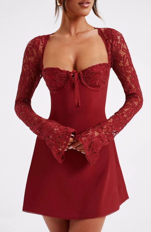 Elegantes Damen Minikleid aus Spitze | Trägerlos