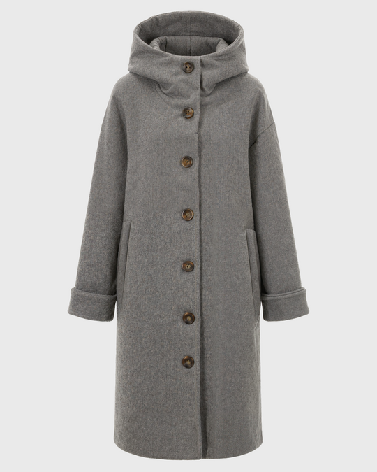 Kapuze Knopf Verschluss Langer Mantel für Damen | Überschnittene Schulter