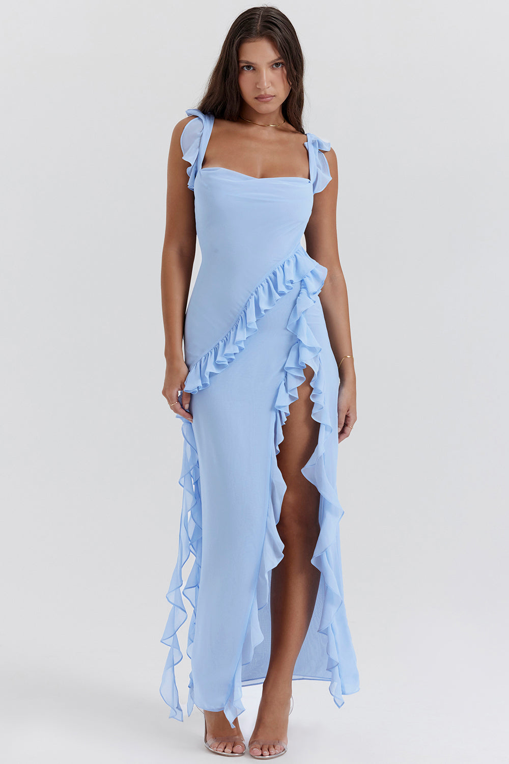Ärmelloses Kleid mit Rüschen | Midi