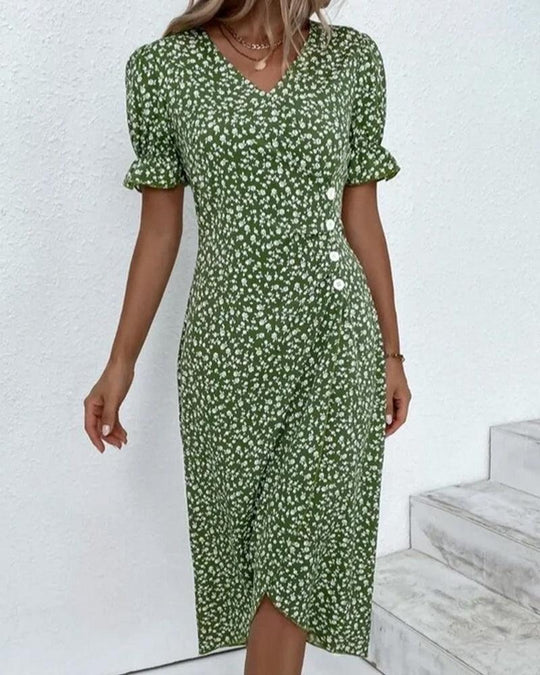 Damen Blumen V-Ausschnitt Kleid | Midi