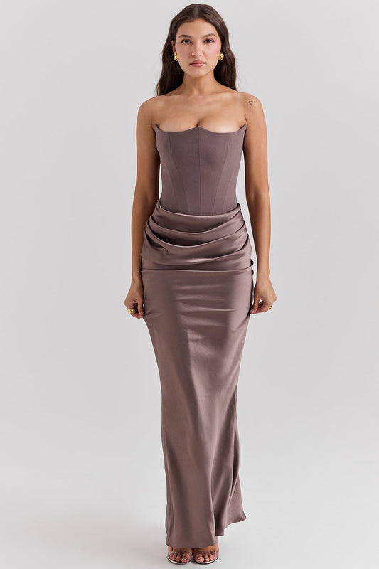 Drapiertes Maxi-Abendkleid für Damen | Trägerlos