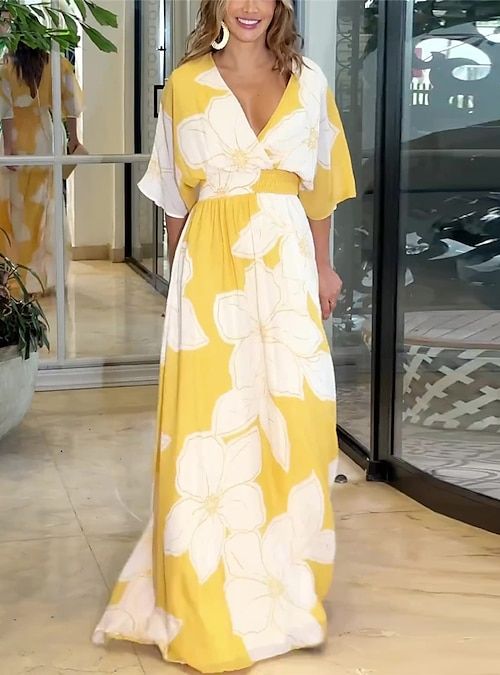 Damen Boho Maxikleid | Blumen