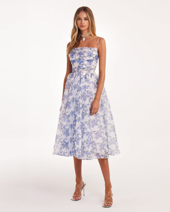 Damen Spaghetti-Träger Midikleid | Blumen