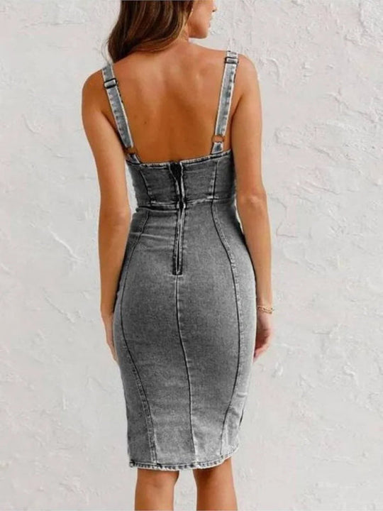 Damen Riemen Denim Midikleid | Verstellbar