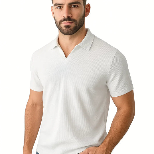 Herren Rippenstrick-Poloshirt | Lässig