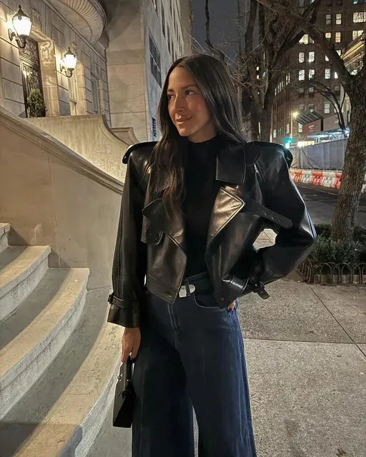 Damen Bomber übergroße Motorradjacke | Kragen Zip Up