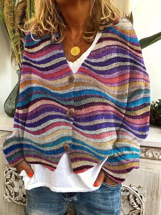Warme Strickjacke mit Knopfleiste für Damen | Mehrfarbig