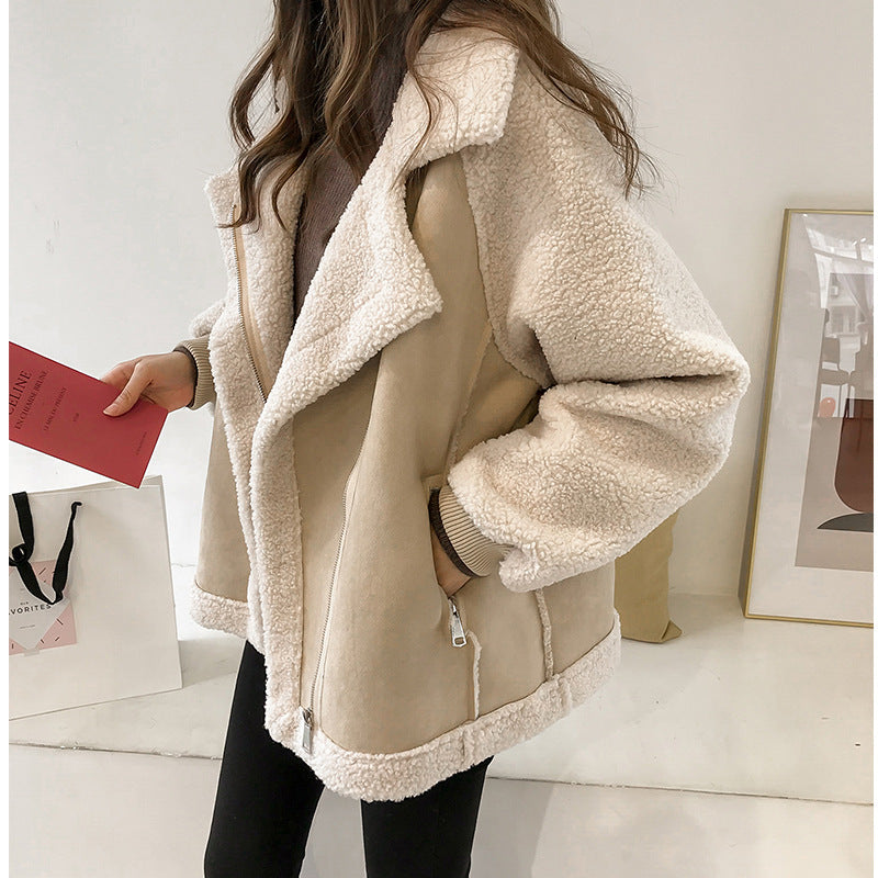 Damenmantel aus Kunstwildleder und Shearling | Winter