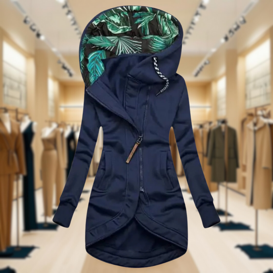 Damen Regenjacke mit Kapuze | Leichter asymmetrischer Windbreaker mit Reißverschluss