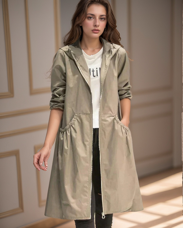 Lange Regenjacke für Damen | Mit Kapuze