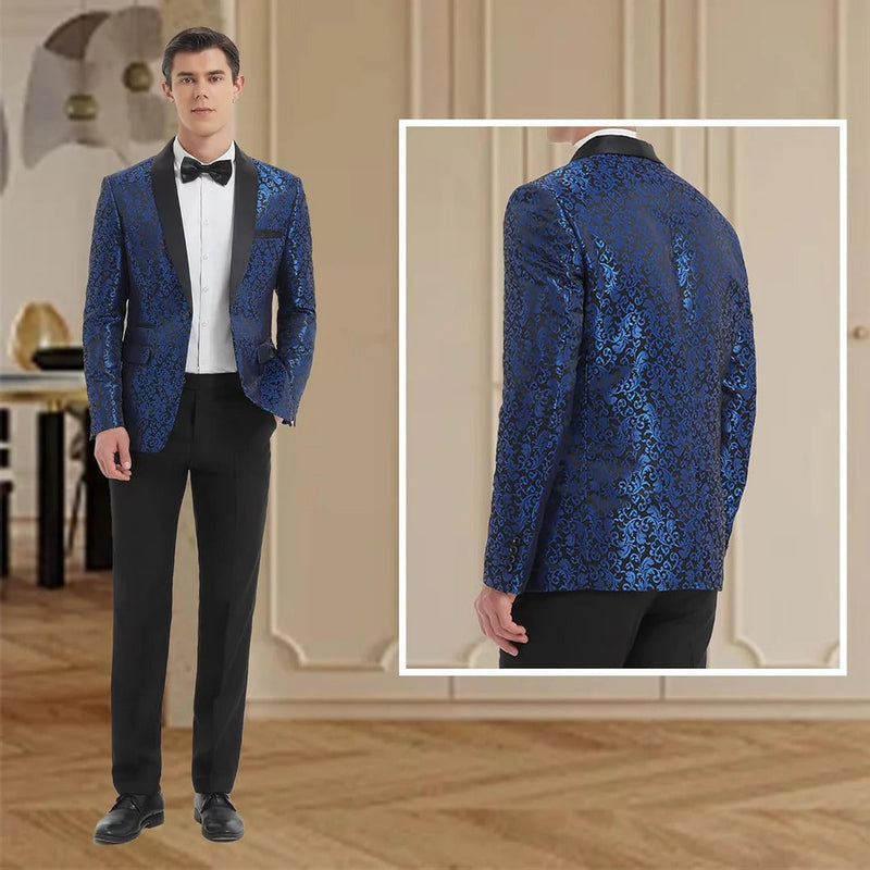 Herren Formelle Smoking Zweiteiliges Set | Gemusterter Blazer mit Satin-Revers und Anzughose