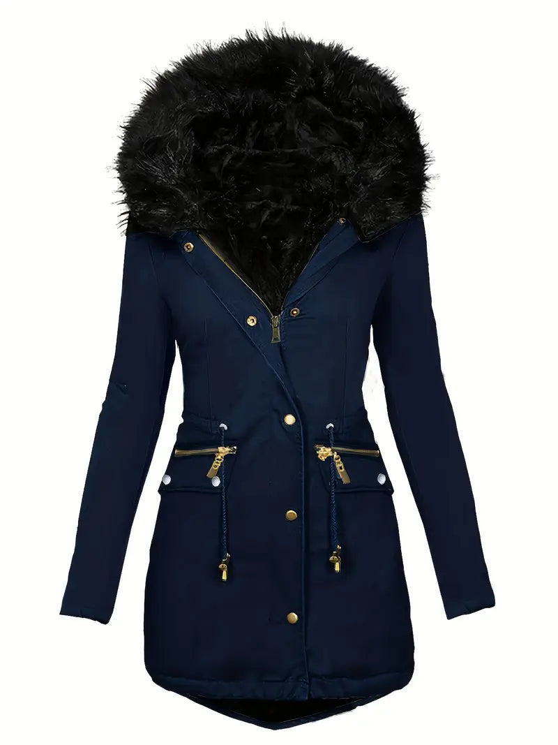 Damen Parka mit Kapuze und Kunstfellbesatz | Langer Wintermantel