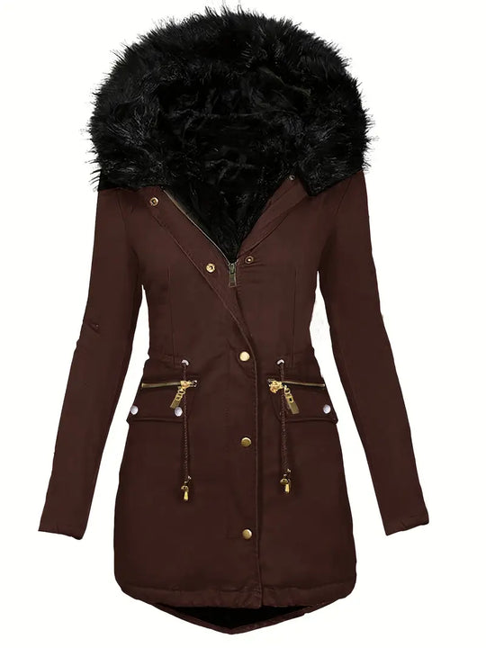 Damen Parka mit Kapuze und Kunstfellbesatz | Langer Wintermantel