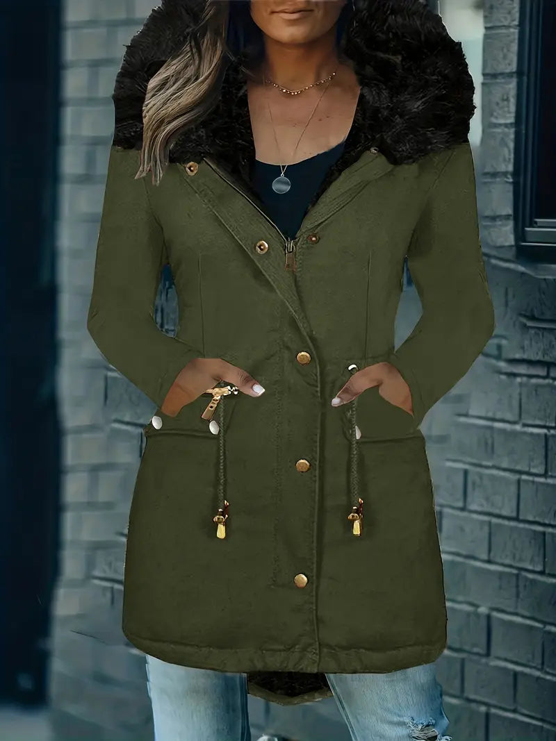 Damen Parka mit Kapuze und Kunstfellbesatz | Langer Wintermantel