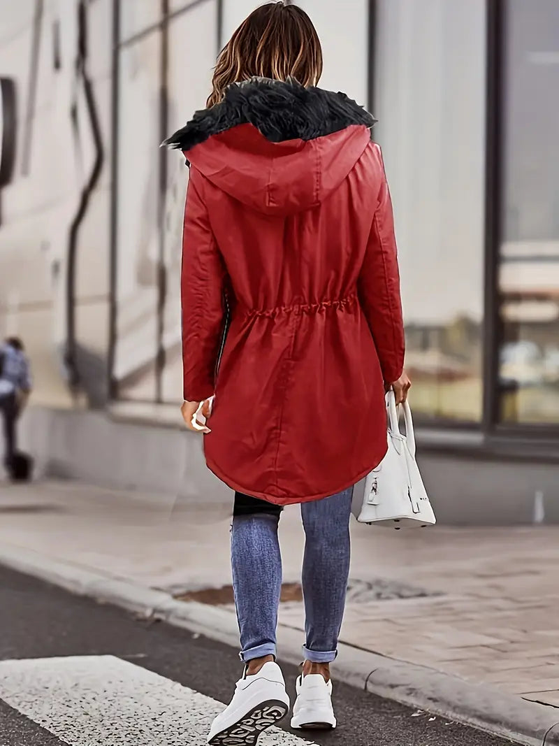 Damen Parka mit Kapuze und Kunstfellbesatz | Langer Wintermantel
