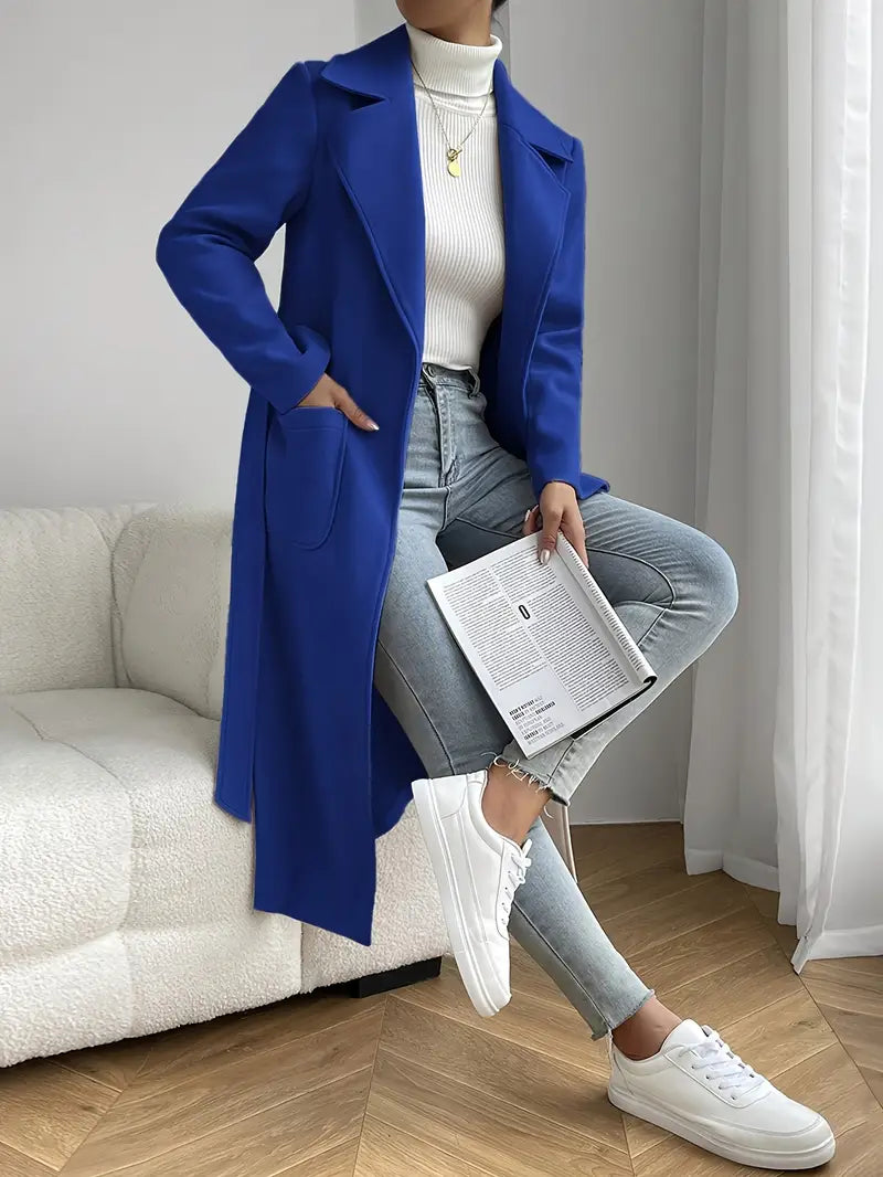 Damen Langer Trenchcoat | Eleganter Offener Mantel mit Taschen
