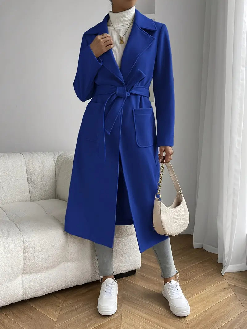 Damen Langer Trenchcoat | Eleganter Offener Mantel mit Taschen