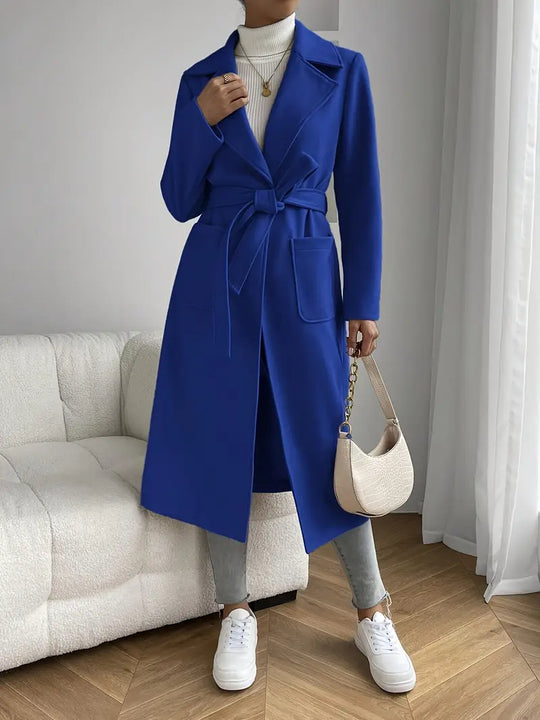 Damen Langer Trenchcoat | Eleganter Offener Mantel mit Taschen