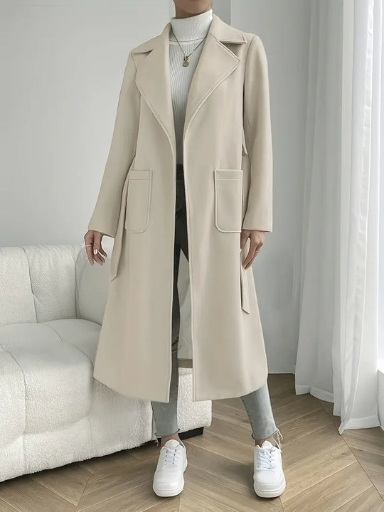 Damen Langer Trenchcoat | Eleganter Offener Mantel mit Taschen