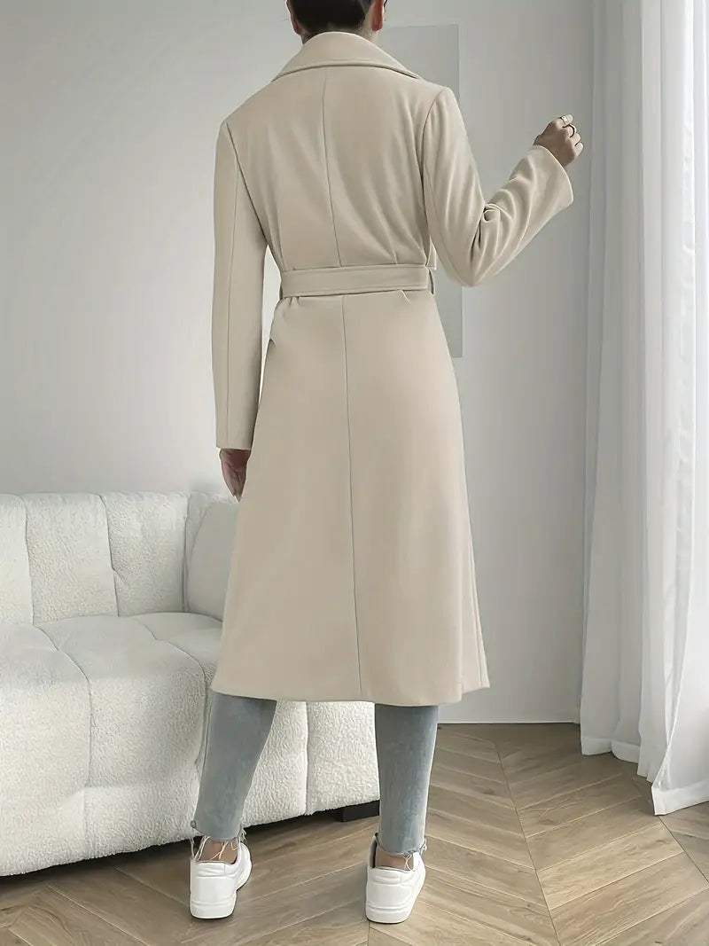 Damen Langer Trenchcoat | Eleganter Offener Mantel mit Taschen