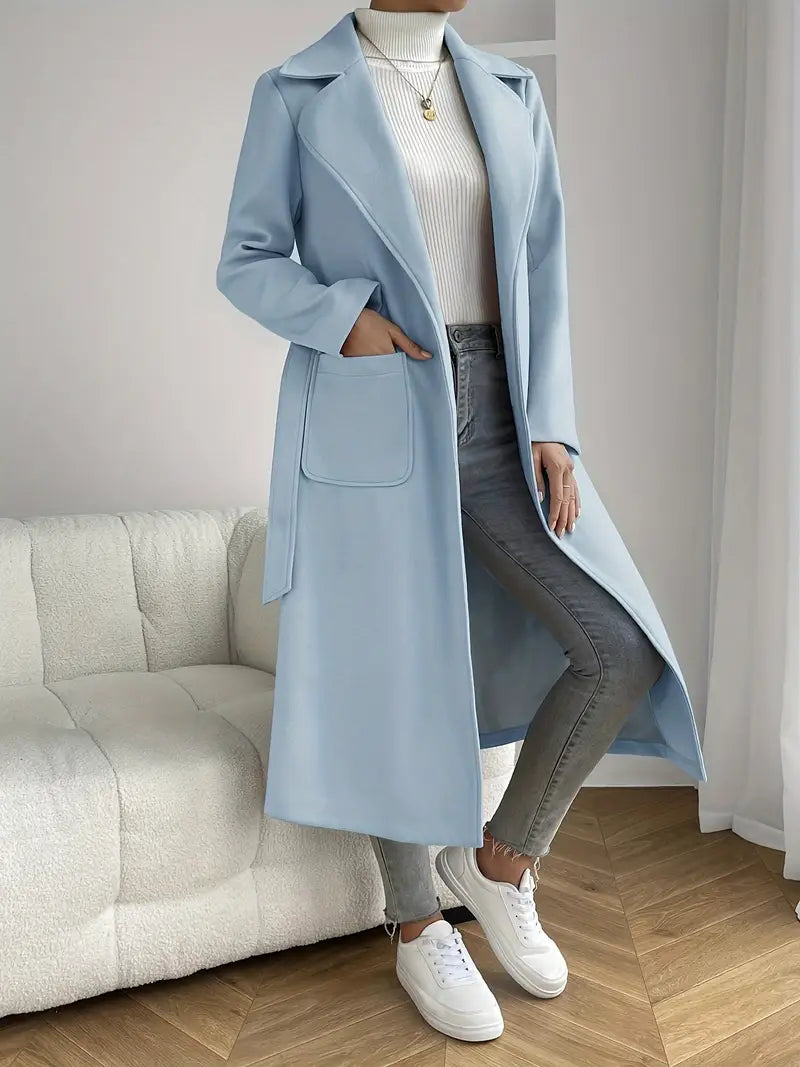 Damen Langer Trenchcoat | Eleganter Offener Mantel mit Taschen
