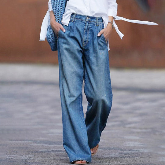 Damen Jeans mit Weitem Bein | Lockerer Schnitt Vintage Hose