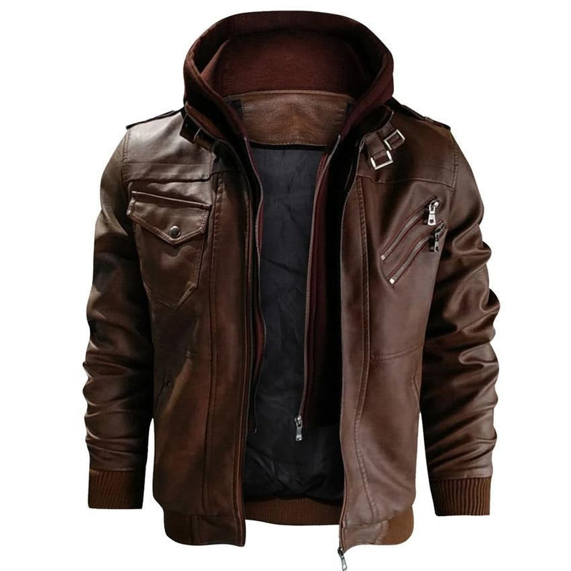 Herrenjacke aus Kunstleder mit Kapuze