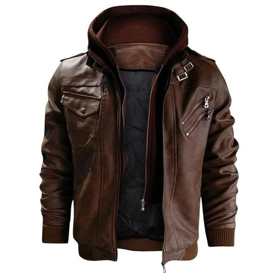 Herrenjacke aus Kunstleder mit Kapuze