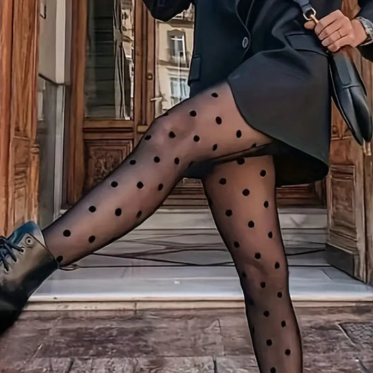 Damen Strumpfhose mit Polka Dots | Transparente Tights mit Hohem Bund