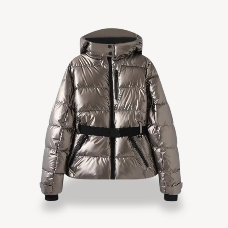 Damen-Pufferjacke mit Gürtel und Kapuze | gesteppt