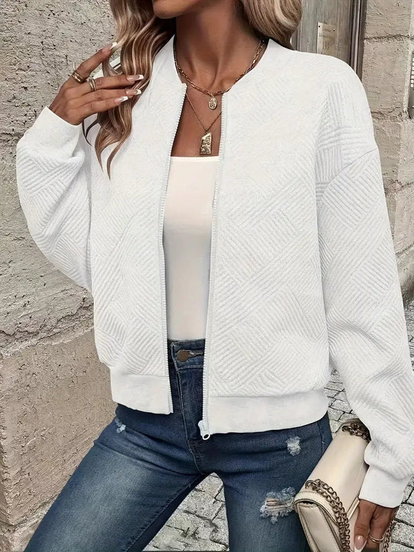 Texturierte Strickjacke mit Reißverschluss für Damen | Gerippter Saum und lange Ärmel