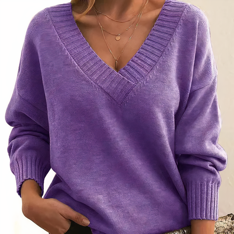 Damen Strickpullover mit V-Ausschnitt | Langärmliges Oberteil für Herbst und Winter