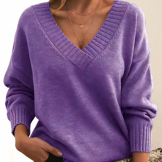 Damen Strickpullover mit V-Ausschnitt | Langärmliges Oberteil für Herbst und Winter