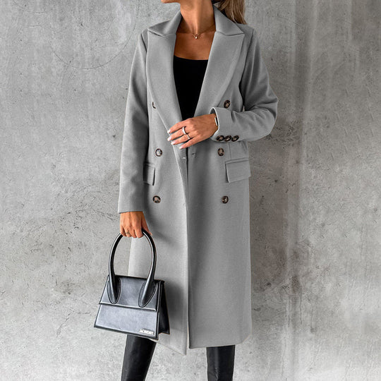 Damen Wintermantel | Eleganter langer Zweireiher-Mantel