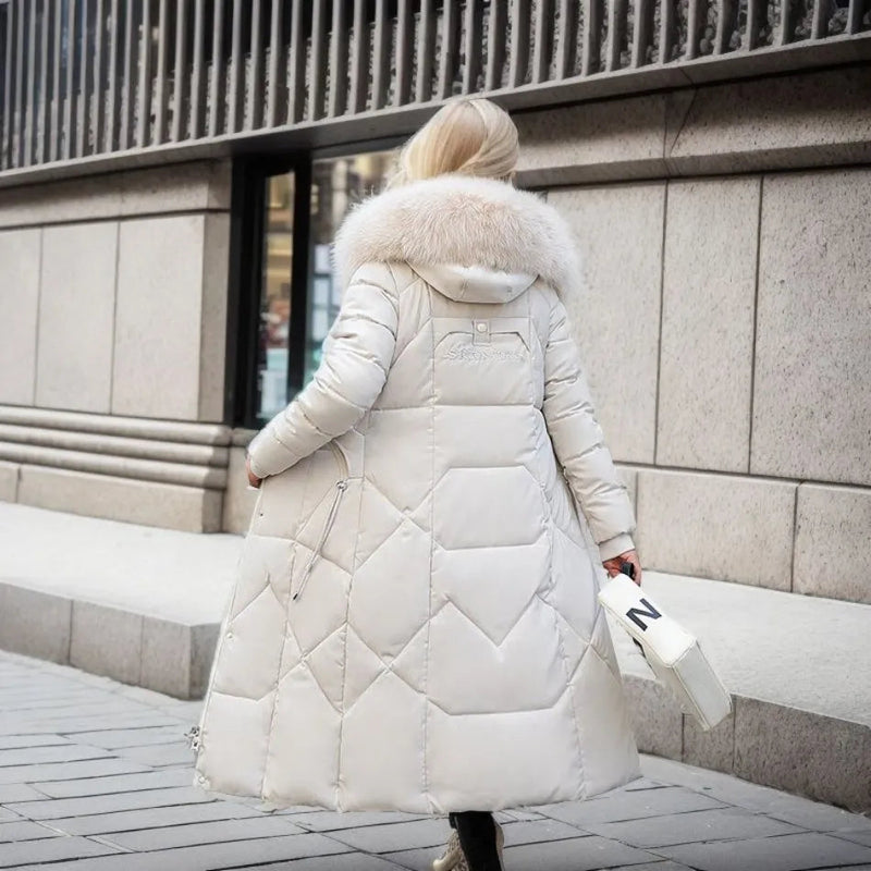 Langer Damen Winter-Parka | Dicker warmer Puffer mit Kunstpelz Kapuze