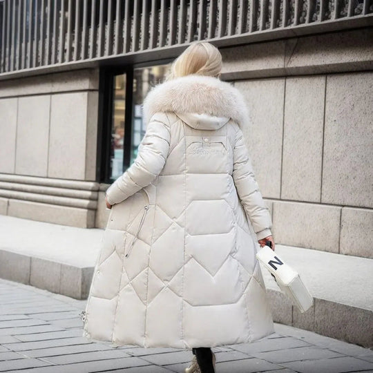 Langer Damen Winter-Parka | Dicker warmer Puffer mit Kunstpelz Kapuze