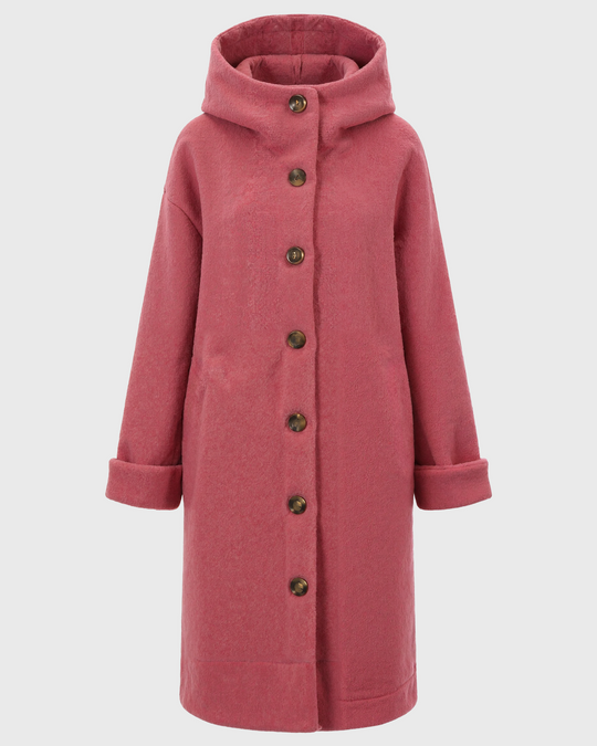 Kapuze Knopf Verschluss Langer Mantel für Damen | Überschnittene Schulter