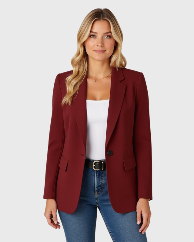 Langer Ein Knopf Pattentaschen Revers Blazer für Damen | Strukturierte Schulter