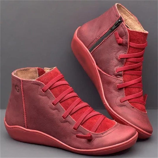 Schnürung Stiefeletten für Damen | Seitenreißverschluss Flache Sohle Bootie