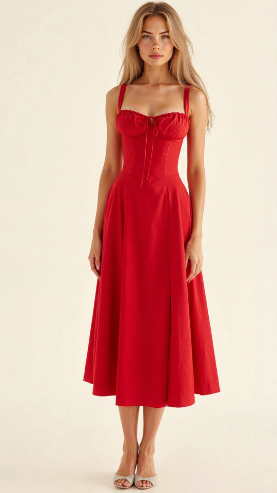 Damen Sweetheart Ausschnitt Blumen Kleid | Midi