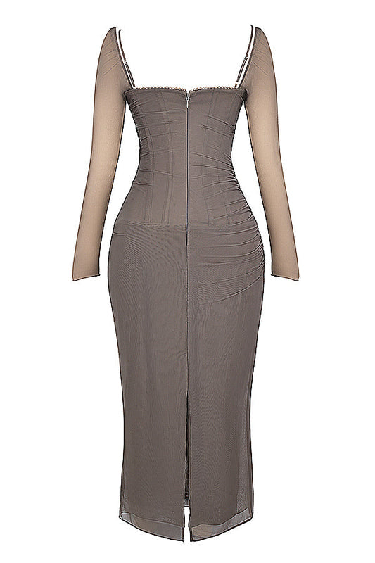 Tiefes Maxikleid mit langen Ärmeln für Damen | Schlanke Passform